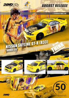 Nissan  - Skyline GTS-R R33 yellow/black - 1:64 - Inno Models - in64-R33-Brucelee - in64R33Brucelee-Y | The Diecast Company