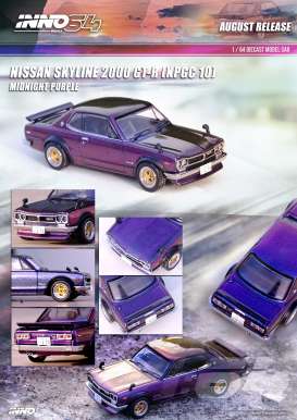 Nissan  - Skyline purple - 1:64 - Inno Models - in64-KPGC10-MPII - in64KPGC10MPII | The Diecast Company