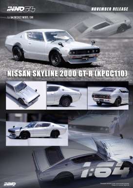 Nissan  - Skyline 2000 GT-R KPGC110 silver - 1:64 - Inno Models - in64-KPGC110-SIL - in64KPGC110SIL | The Diecast Company